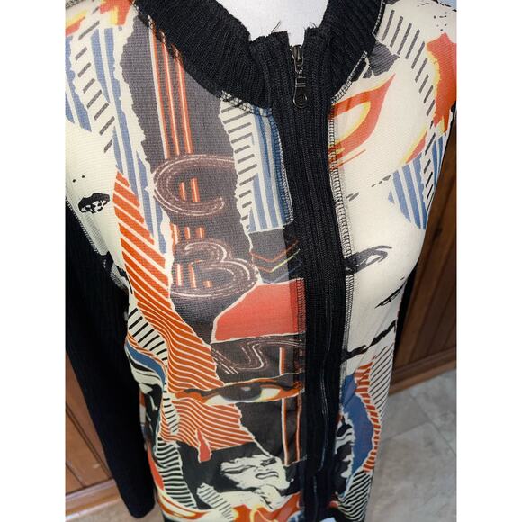 NWT Womens Alain Weiz Sheer Abstract Zip Up Sweater Sleeve Blouse Size 16 - Picture 2 of 10